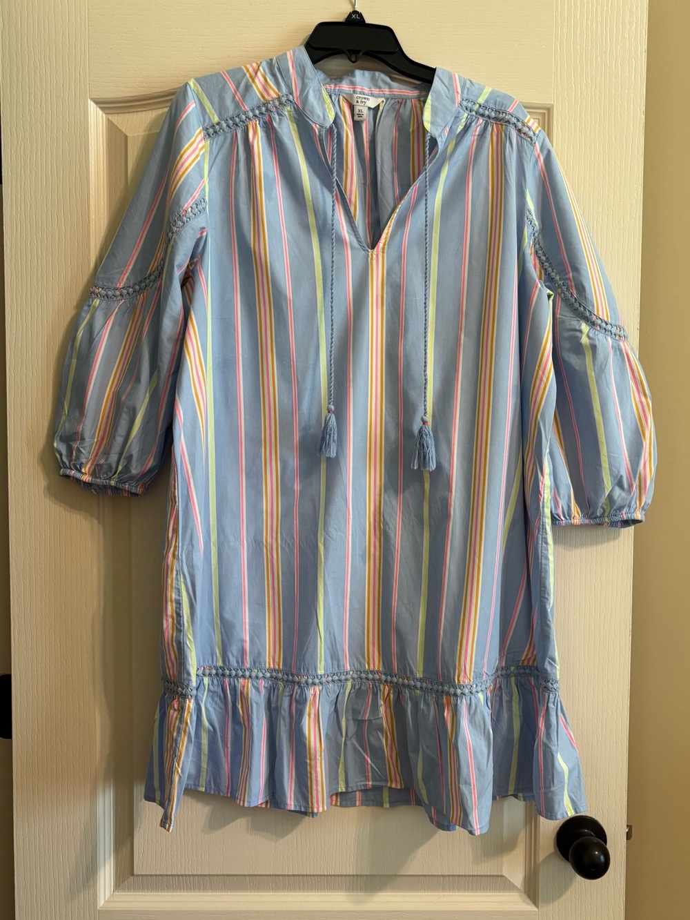 crown & ivy Pastel Blue Multicolor Striped Tunic